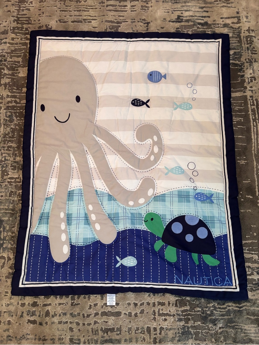 Nautica Boy Quilt Throw Blanket Ocean Blue Beach Octopus Turtle Fish Reversible